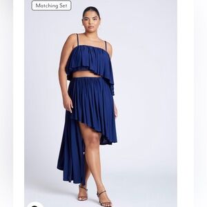 Eloquii Ruffled Bandeau Top and Cascading Asym Skirt